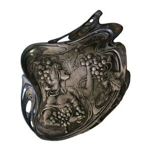 Antique ART NOUVEAU Calling Card Tray by American Silver Plate Pewter c.1900